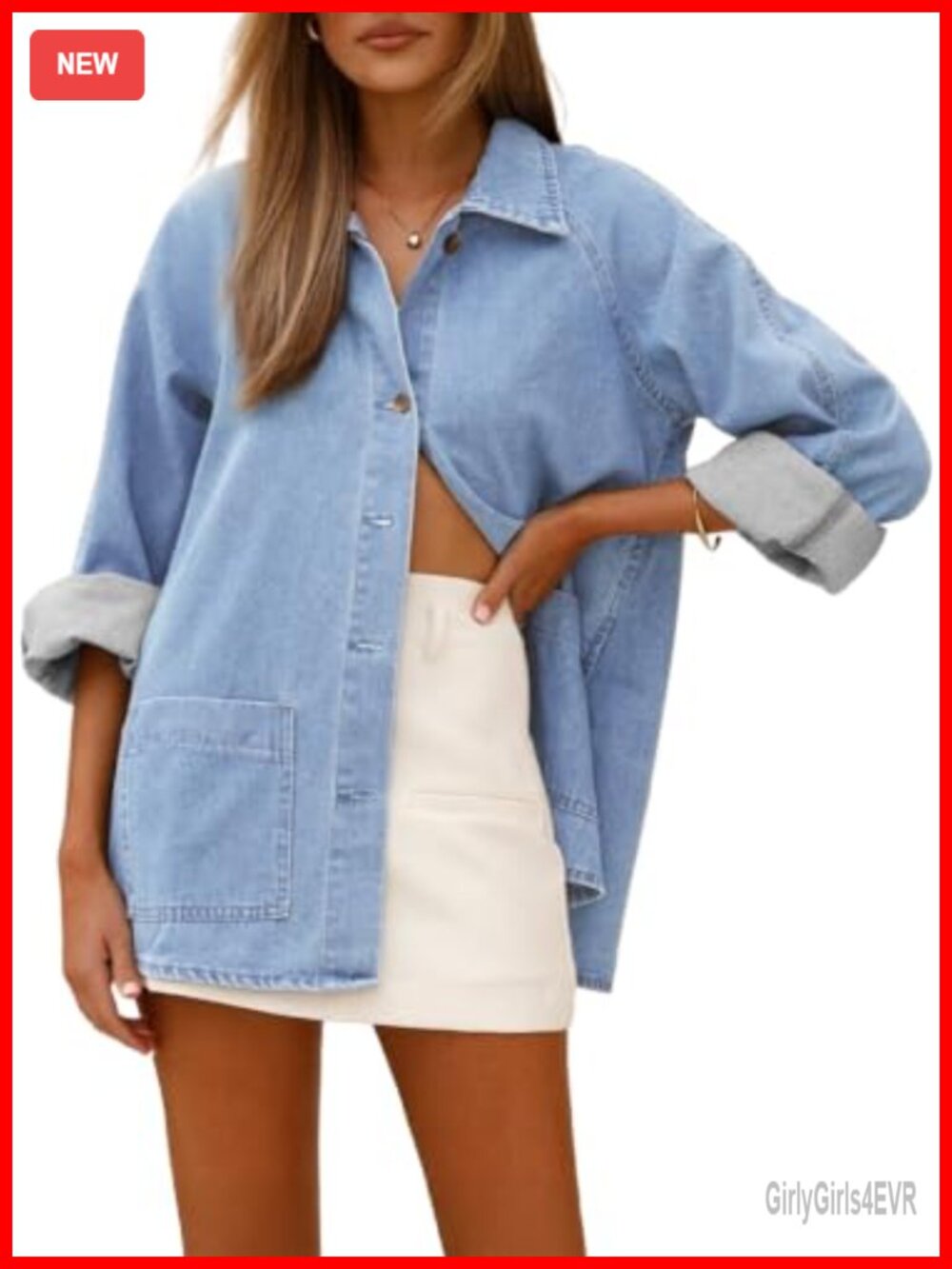 Women's Denim Button Down Shirt Long Sleeve Collared Jean Shacket Top